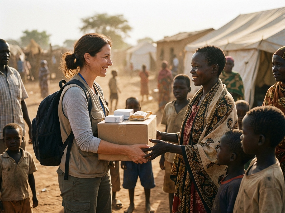 Humanitarian aid being distributed