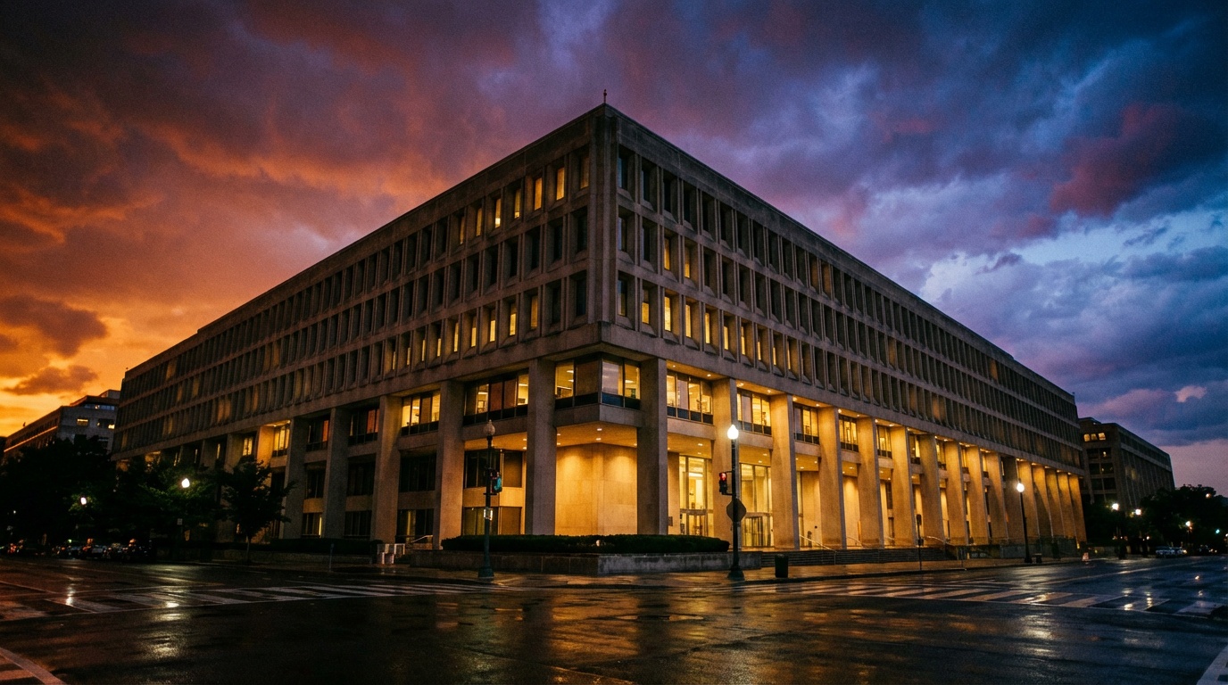 U.S. Department of State Building at dusk