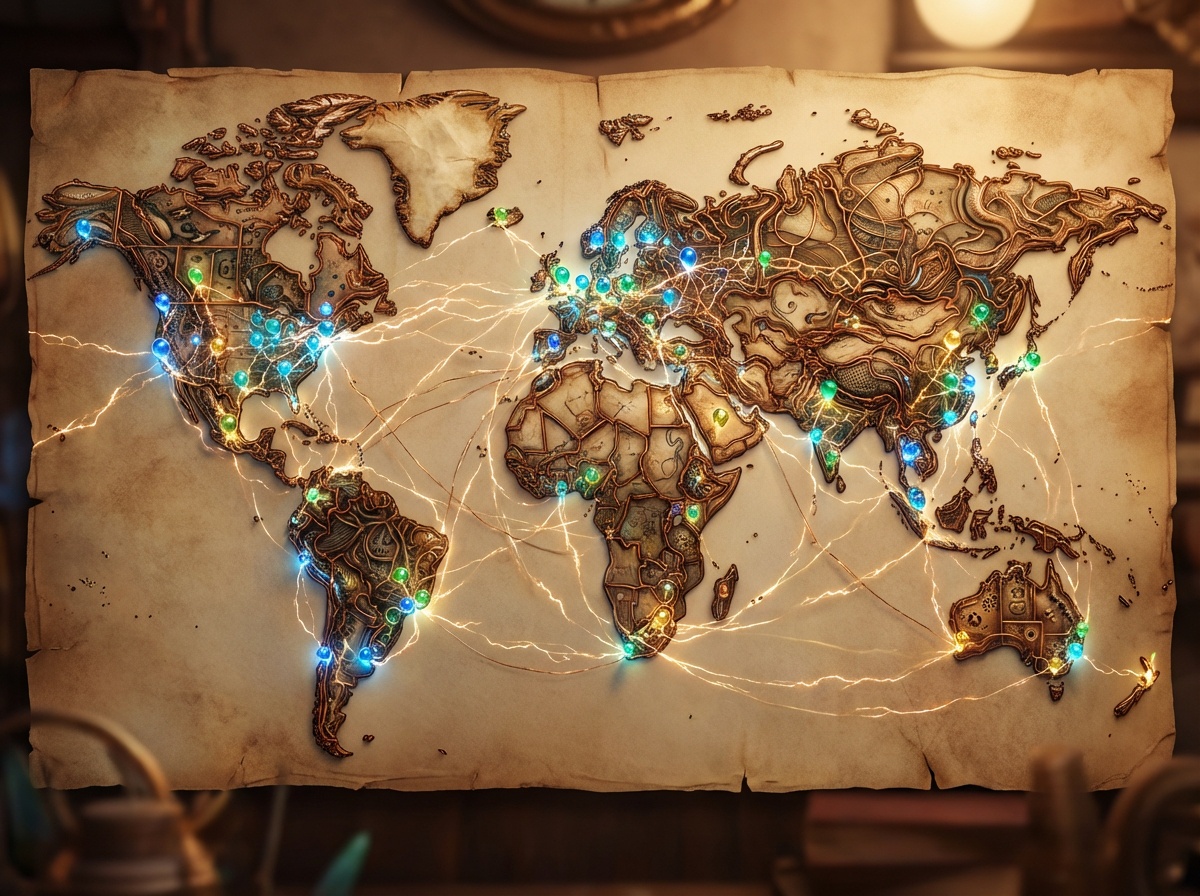 World map with travel pins